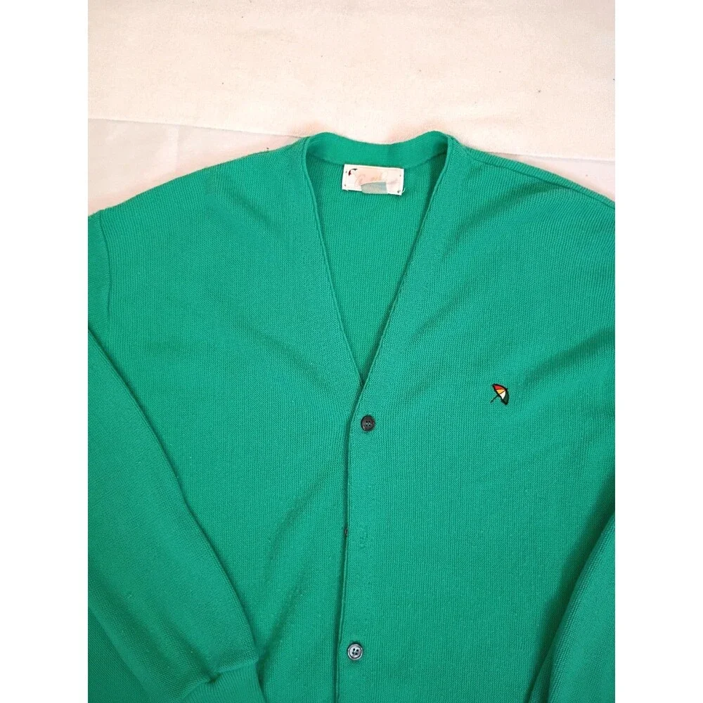 Vintage Arnold Palmer Grandpa Golf Knit Sweater USA X- Large Button Down Green